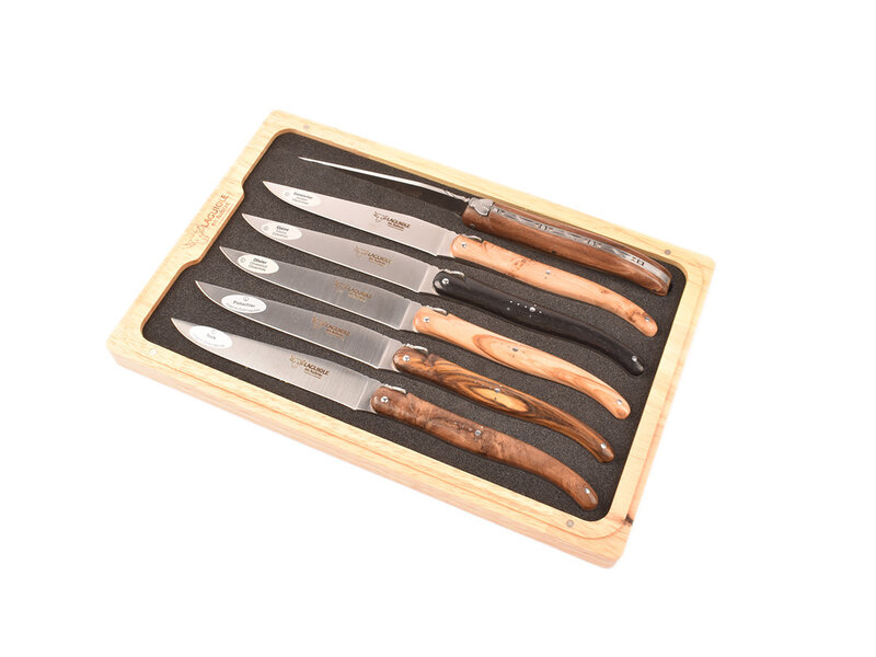 Laguiole en Aubrac 6 steakmessen Prestige houtvariaties - plein manche