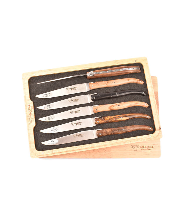 Laguiole en Aubrac 6 steakmessen Prestige houtvariaties - plein manche