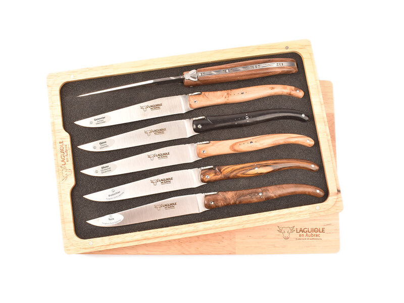 Laguiole en Aubrac 6 steakmessen Prestige houtvariaties - plein manche
