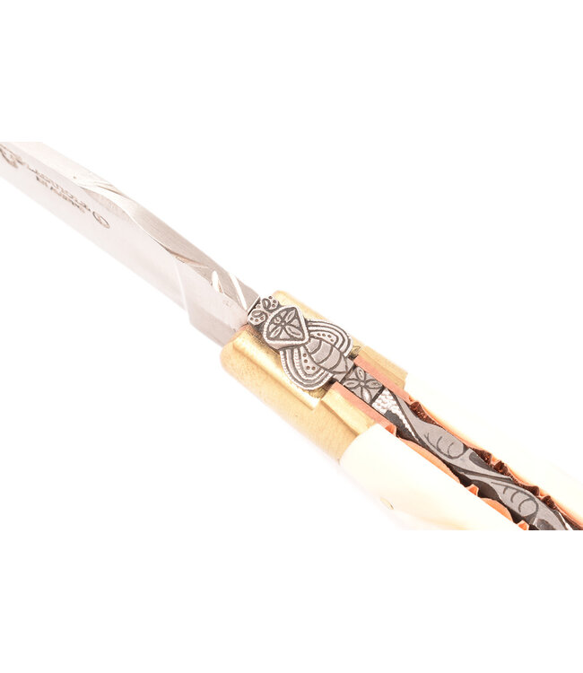 Laguiole en Aubrac 12cm phacochere - koperen platines guillochées - messing eindstukken