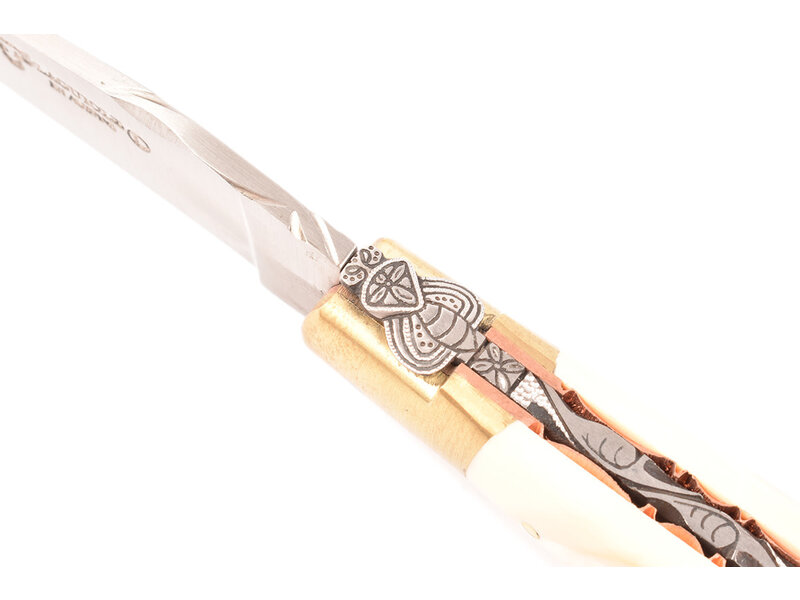 Laguiole en Aubrac 12cm phacochere - koperen platines guillochées - messing eindstukken