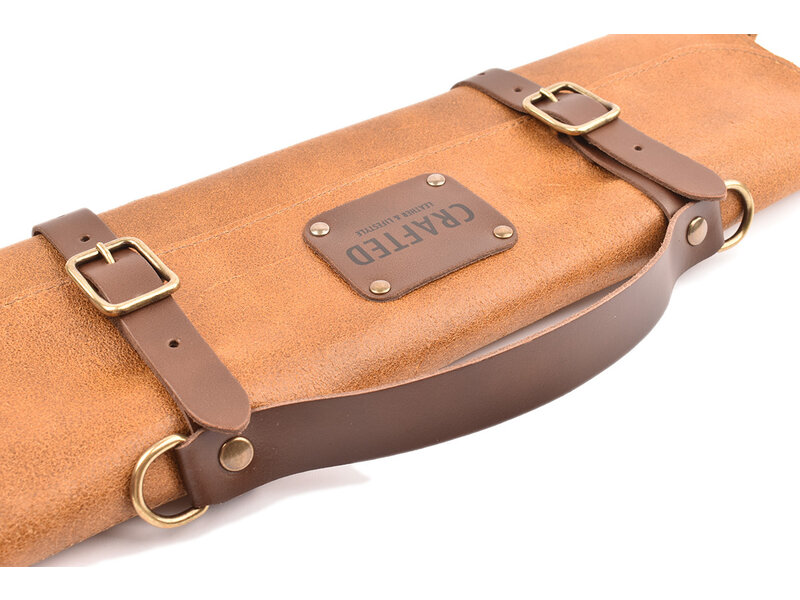 Crafted messentas - leder bruin - voor 7 messen
