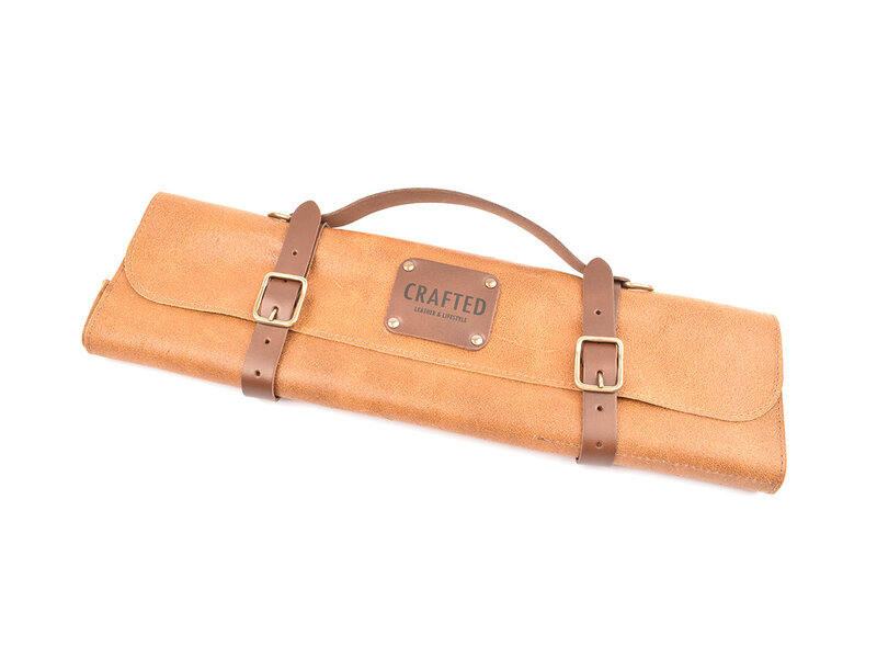 Crafted messentas - leder bruin - voor 7 messen