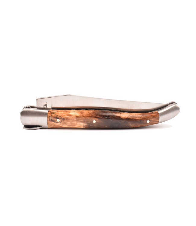 Laguiole en Aubrac Belle Pièce - 12cm  wildekastanje-wortelknol - platines guillochées - mat