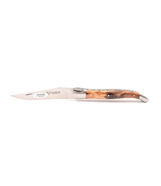 Laguiole en Aubrac Belle Pièce - 12cm  wildekastanje-wortelknol - platines guillochées - mat