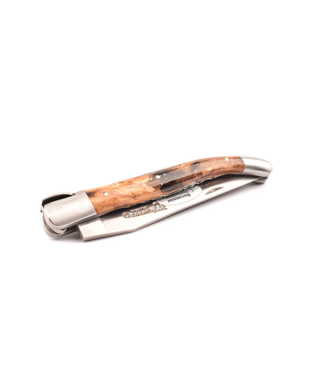 Laguiole en Aubrac Belle Pièce - 12cm  wildekastanje-wortelknol - platines guillochées - mat