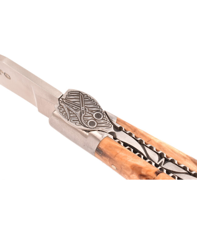 Laguiole en Aubrac Belle Pièce - 12cm  wildekastanje-wortelknol - platines guillochées - mat