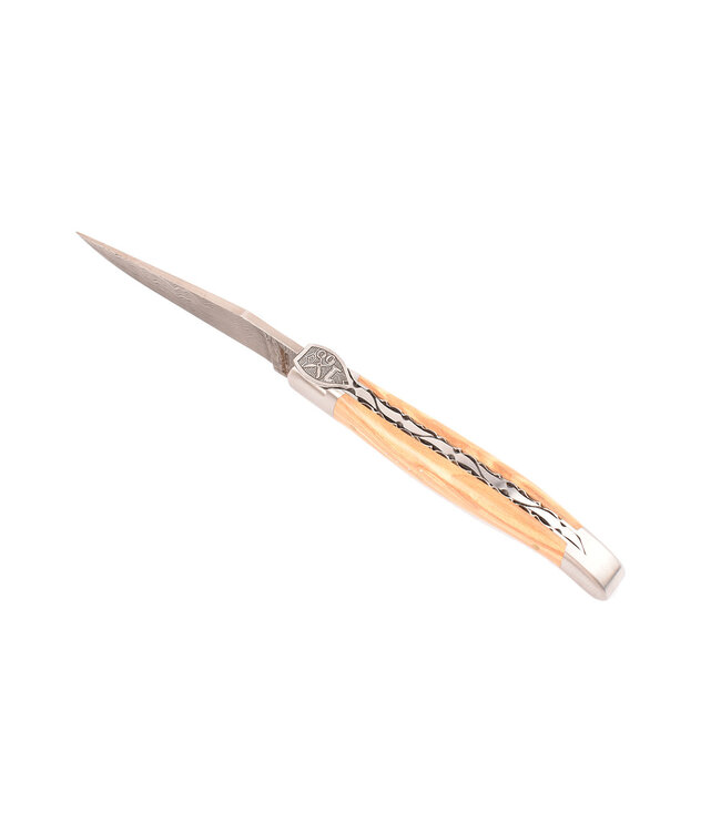 Laguiole en Aubrac Belle Pièce - 12cm olijfhout - speciale bij - damast balbach - mat