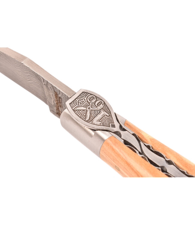 Laguiole en Aubrac Belle Pièce - 12cm olijfhout - speciale bij - damast balbach - mat