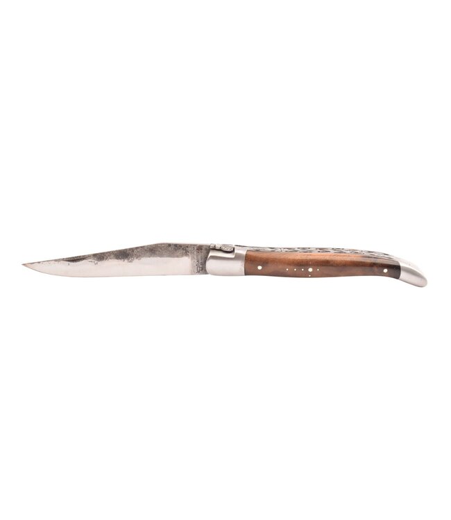Laguiole en Aubrac 12cm wortelhout van walnoot - brut de forge - double platines - mat
