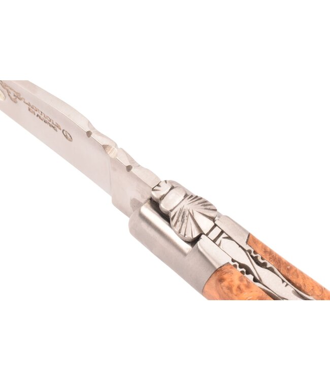 Laguiole en Aubrac 12cm loupe d'amboine - platines guillochées - mat