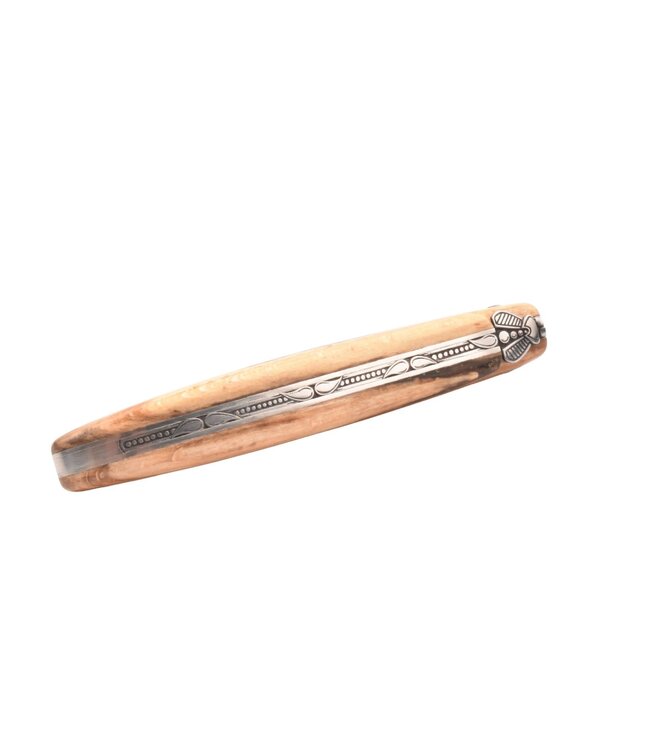 Laguiole en Aubrac Belle pièce - 12cm hout uit Aubrac - platines guillochées - plein manche - mat