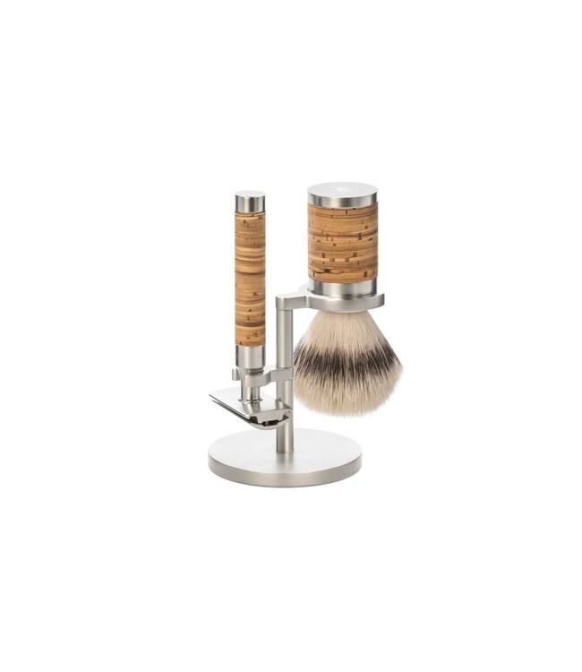 Muhle Rocca scheerset in berkenschors - safety razor - kwast silvertip fibre