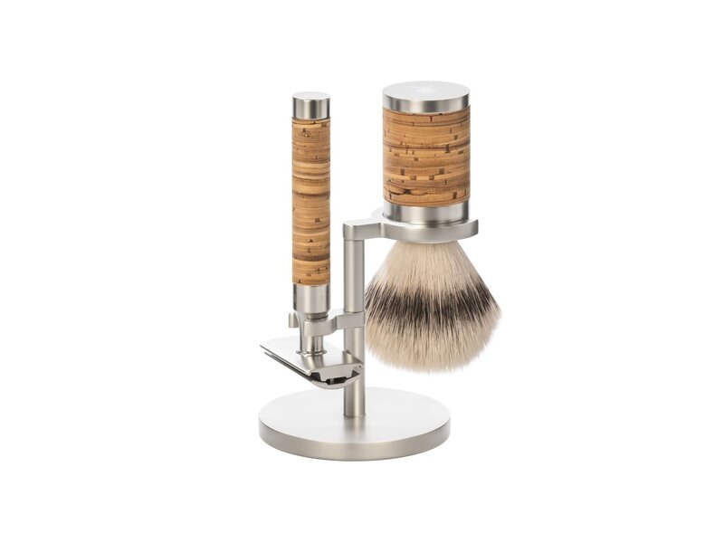 Muhle Rocca scheerset in berkenschors - safety razor - kwast silvertip fibre