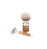 Muhle Rocca scheerset in berkenschors - safety razor - kwast silvertip fibre