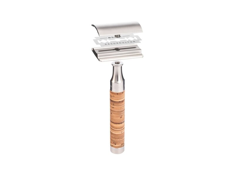 Muhle Rocca scheerset in berkenschors - safety razor - kwast silvertip fibre