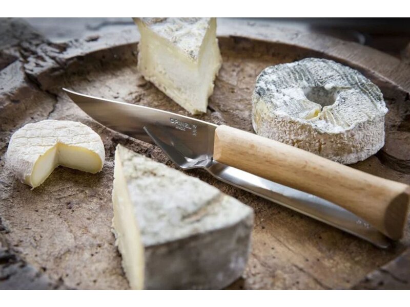 Opinel kaasset met kaasmes in olijfhout en kaasvork in rvs
