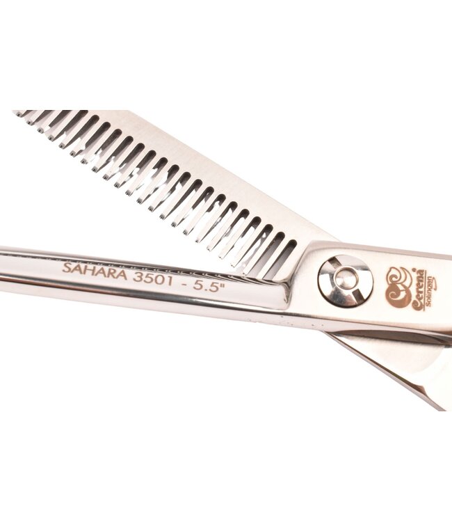 Cerena effileer/coupeschaar met enkele vertanding in mat roestvrij staal