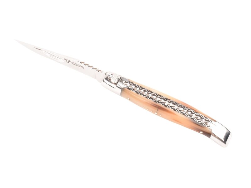 Laguiole en Aubrac 12cm punthoorn - spirale - double platines - glanzend