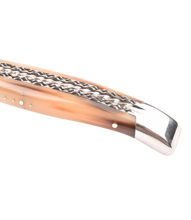 Laguiole en Aubrac 12cm punthoorn - spiraal - double platines - glanzend