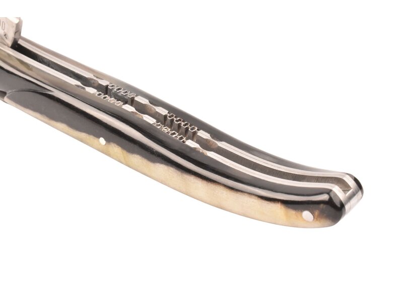 Laguiole en Aubrac 12cm ramshoorn - double platines - plein manche - mat
