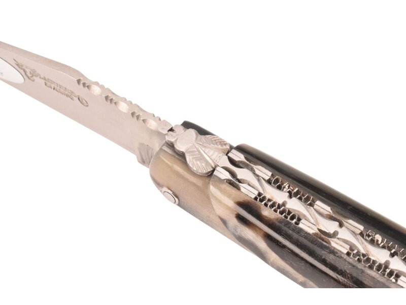 Laguiole en Aubrac 12cm ramshoorn - double platines - plein manche - mat