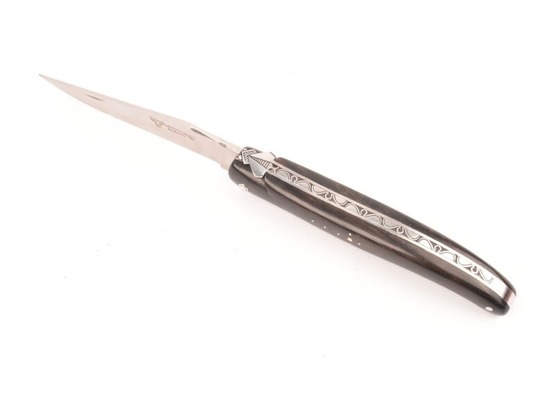 Laguiole en Aubrac 12cm ebbenhout - gegraveerde rug en bij - plein manche