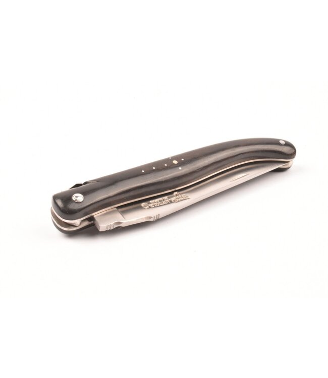 Laguiole en Aubrac 12cm ebbenhout - gegraveerde rug en bij - plein manche