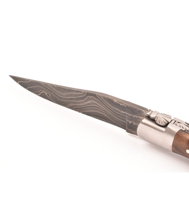 Laguiole en Aubrac 12cm wortelhout van walnoot - damast feuilleté