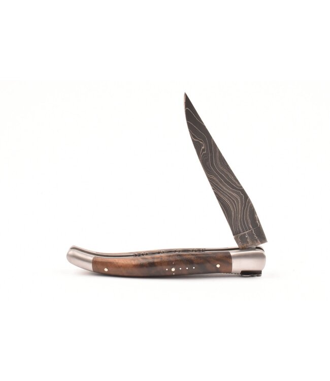Laguiole en Aubrac 12cm wortelhout van walnoot - damast feuilleté