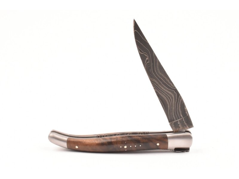 Laguiole en Aubrac Belle Pièce 2025 - 12cm loupe de noyer - damast feuilleté
