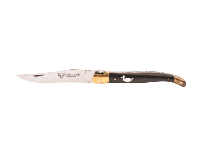 Laguiole en Aubrac zoldervondst 12cm marqueterie eend - glanzende messing eindstukken