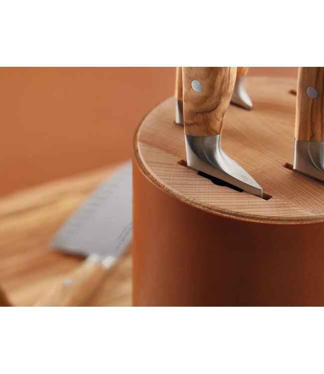 Wusthof Amici messenblok in beuk en leer voor 6 messen