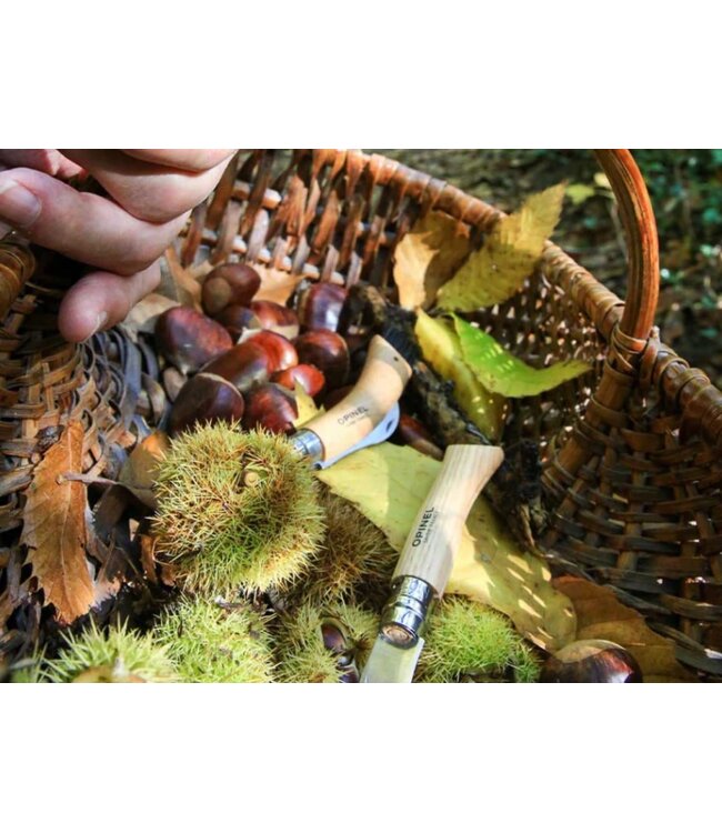 Opinel N°07 kastanje knoflook scheller en vruchten ontpitter