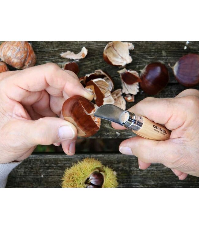 Opinel N°07 kastanje knoflook scheller en vruchten ontpitter