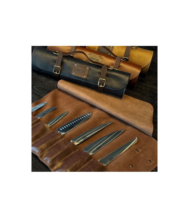 Crafted messentas - leder sand - voor 5 messen