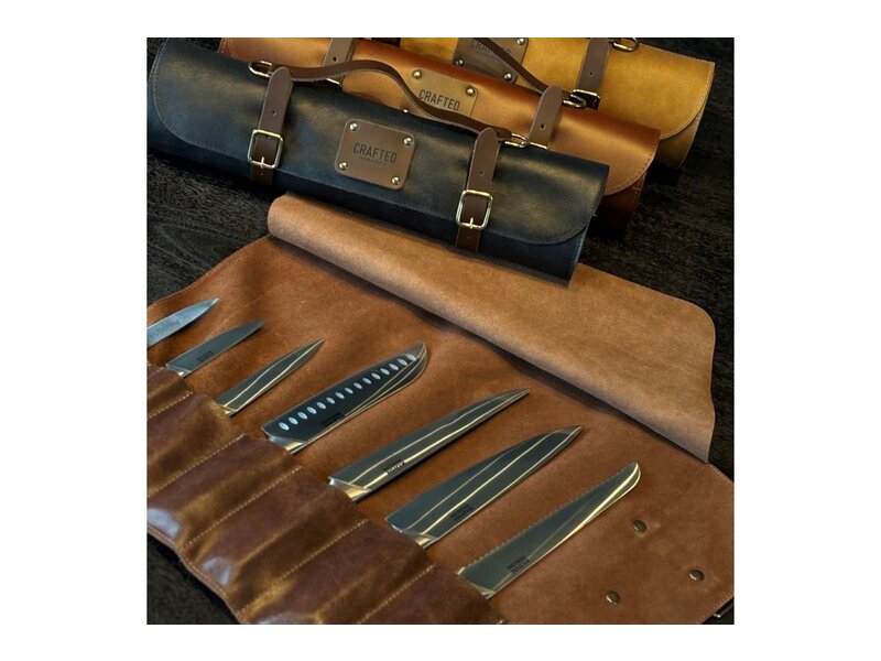Crafted messentas - leder sand - voor 7 messen