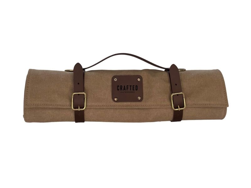 Crafted messentas - leder/canvas groen - voor 7 messen