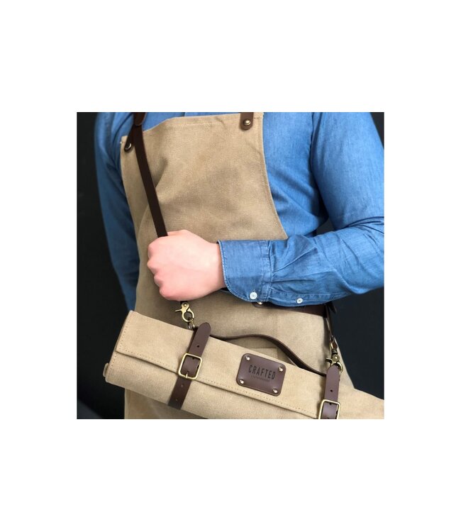 Crafted messentas - leder/canvas groen - voor 7 messen