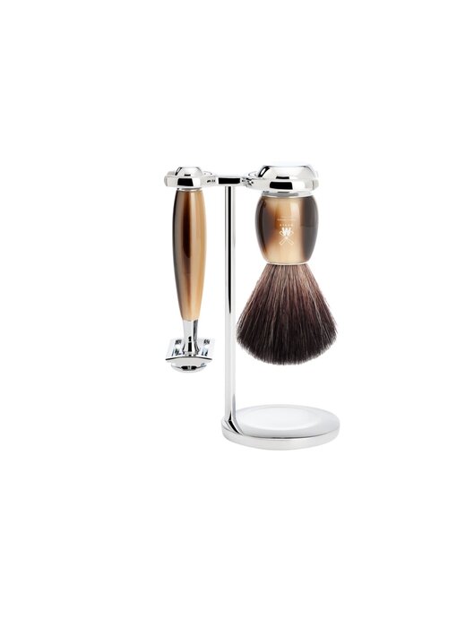Muhle Vivo scheerset in harshoorn - safety razor - kwast black fibre