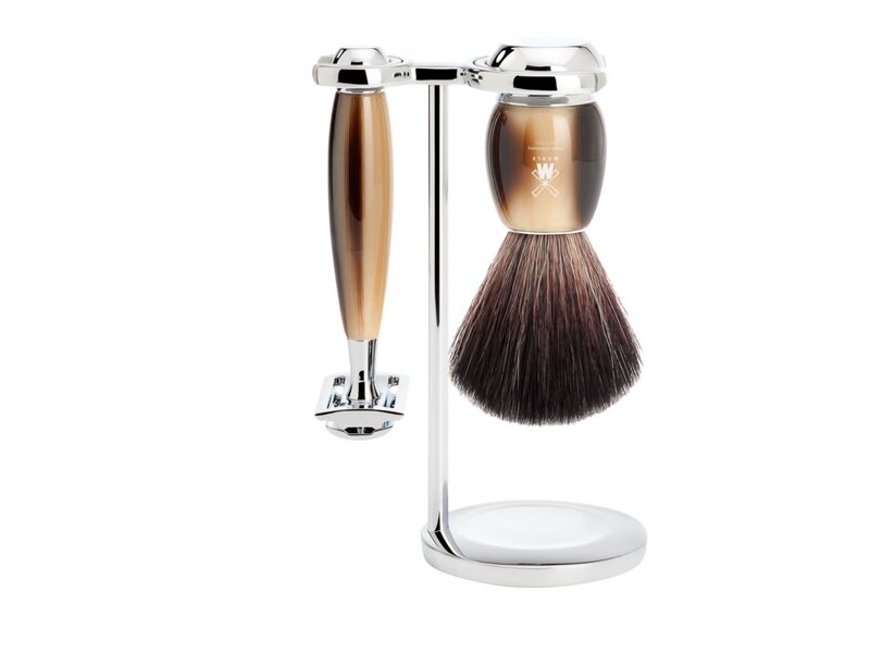 Muhle Vivo scheerset in harshoorn - safety razor - kwast black fibre