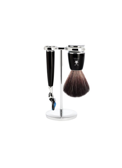 Muhle Rytmo scheerset in zwart edelhars - Gillette® Fusion5™ - kwast black fibre