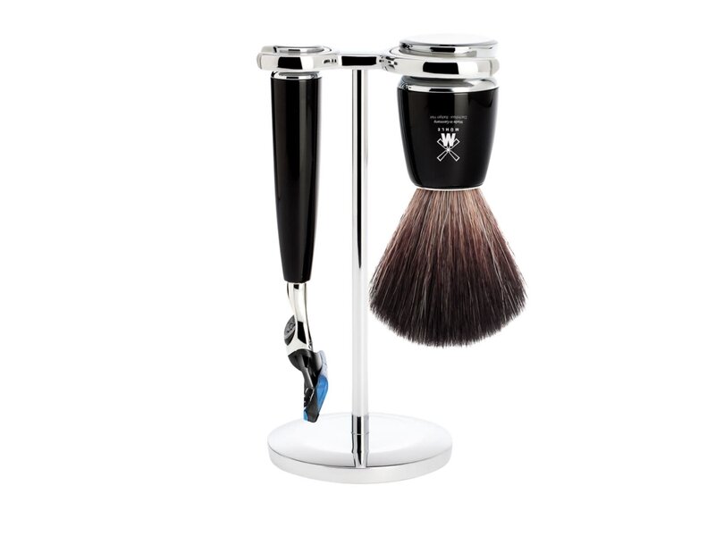 Muhle Rytmo scheerset in zwart edelhars - Gillette® Fusion5™ - kwast black fibre