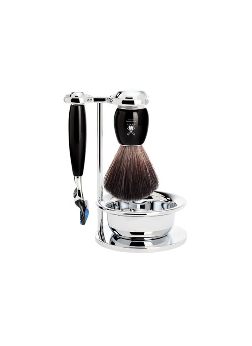Muhle Leven scheerset in zwart edelhars - zeepbakje - Gillette® Fusion5™ - kwast black fibre