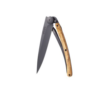 Deejo zakmes 27g - olijfhout - matzwart titanium