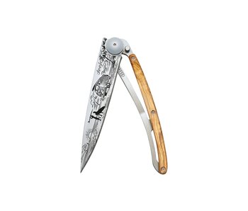 Deejo zakmes 37g - Van Life - olijfhout - titanium