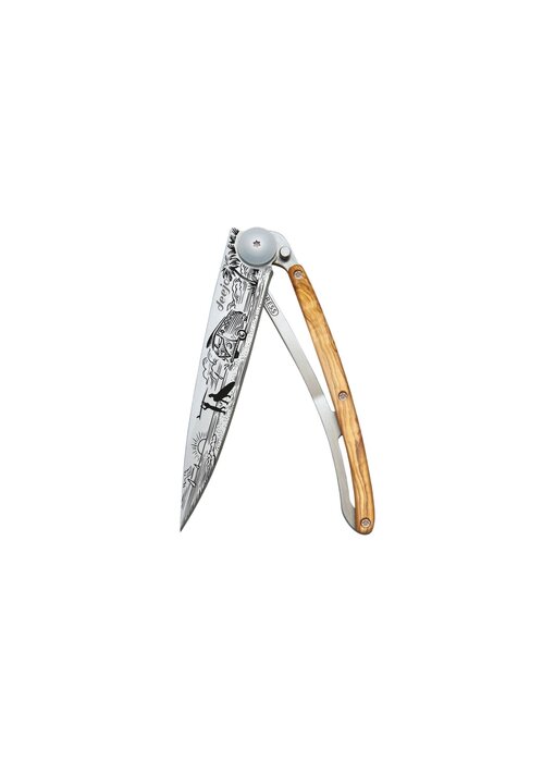 Deejo zakmes 37g - Van Life - olijfhout - titanium