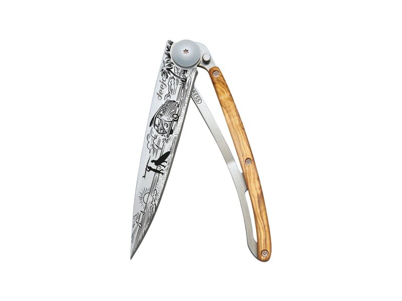 Deejo zakmes 37g - Van Life - olijfhout - titanium