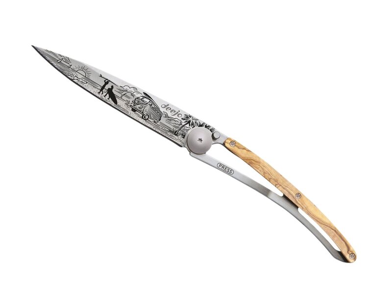 Deejo zakmes 37g - Van Life - olijfhout - titanium