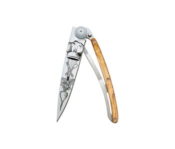 Deejo zakmes 37g - Chef - olijfhout - titanium
